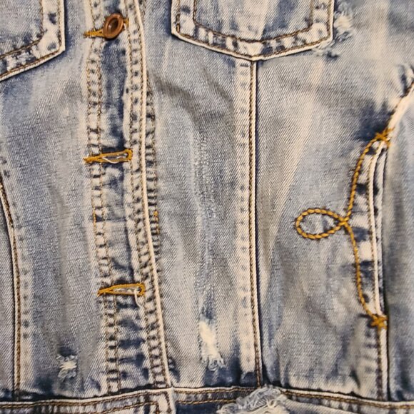 White Crow Red Bandana Distressed Jean Jacket - Picture 9 of 10